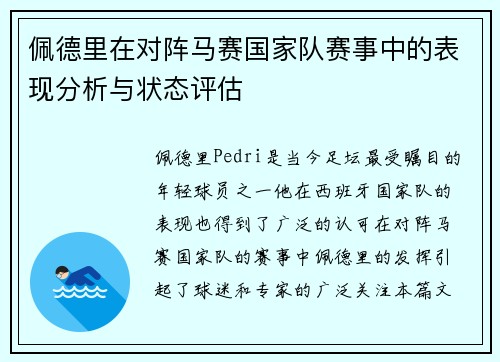 佩德里在对阵马赛国家队赛事中的表现分析与状态评估
